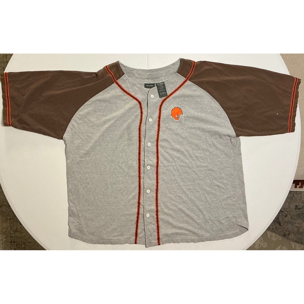 VTG Y2K The Edge Cleveland Browns Baseball Jersey‎ Mens XL Gray Brown Raglan